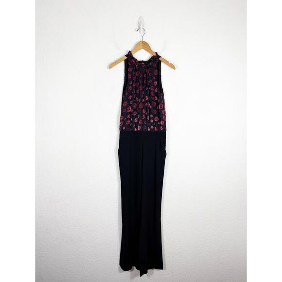 Ramy Brook Leona Floral Burnout Jumpsuit Size 0 Black Velvet Straight Leg - Picture 3 of 15